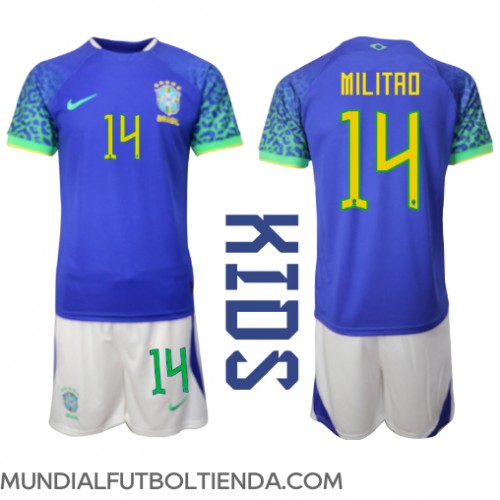 Camiseta Brasil Eder Militao #14 Segunda Equipación Replica Mundial 2022 para niños mangas cortas (+ Pantalones cortos)